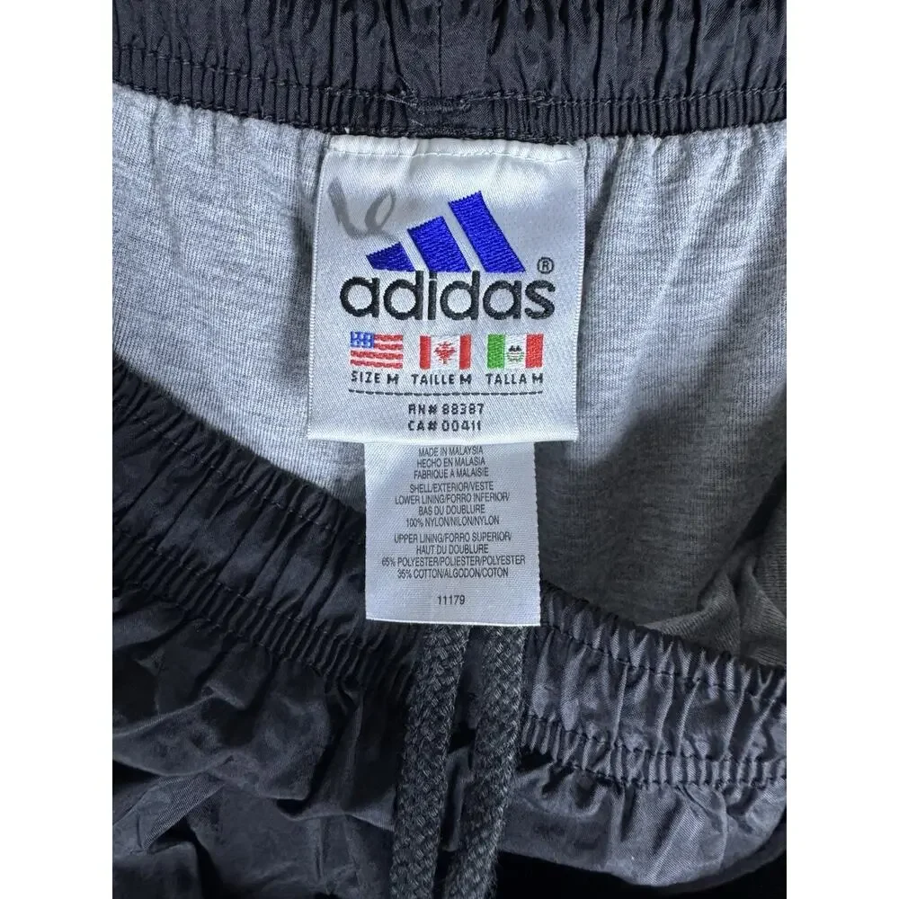 Vintage Adidas Track Pants Mens Medium Black Windbreaker Wind Pants 90s Y2K